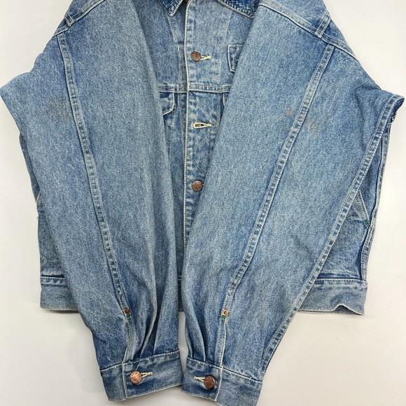 Vintage 80 90's Distressed ACID WASH Blue Jean Jacket Streetwear Coat Size M - Picture 8 of 9